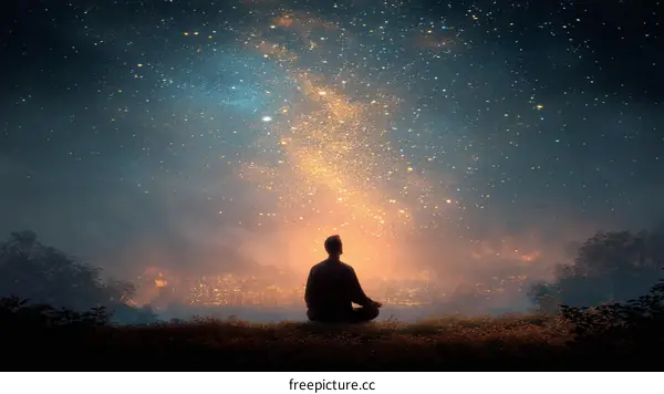 A Person Meditating Under a Starlit Night Sky