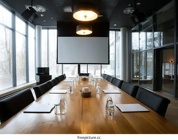 Modern Conference Room with Large Projection Screen