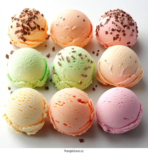 Assortment of Colorful Ice Cream Scoops