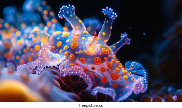 A Vibrant Nudibranch Crawling on a Coral Reef