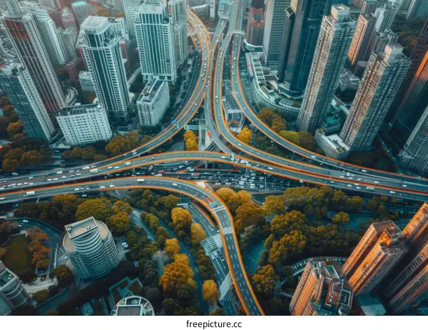 Aerial View of Shanghai's Urban Expressway Interchange