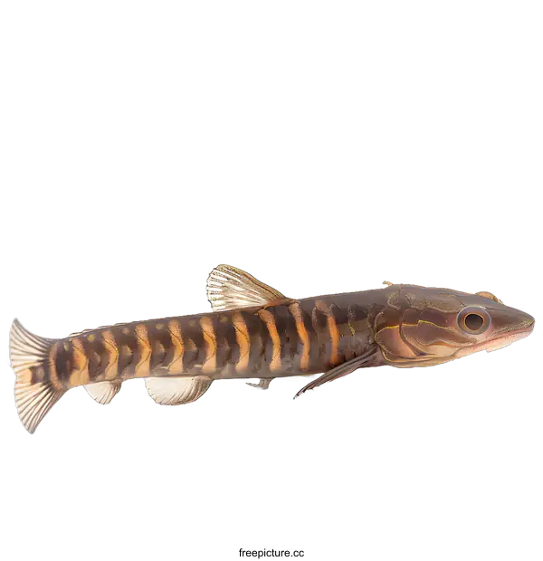 [Transparent Background PNG]A small brown fish with black stripes on a white background
