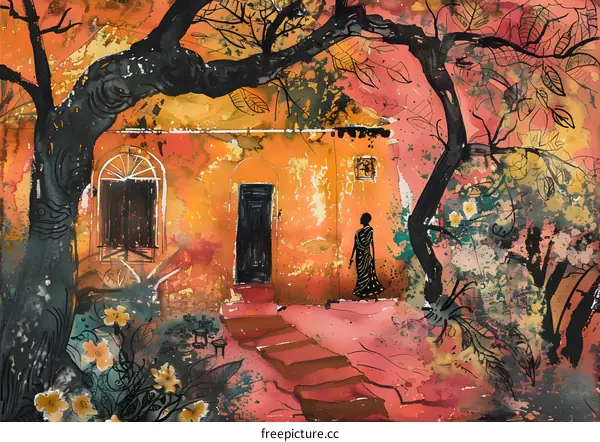 Woman Standing in Front of a House in the Jungle