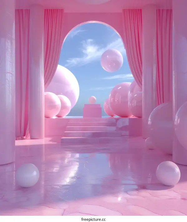 Pink Geometric Space: Abstract Sphere and Arch