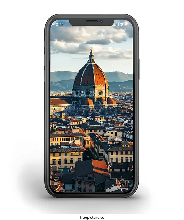 Smartphone Display with Cityscape and Cathedral