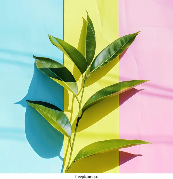 Green Leaf Branch on Colorful Background