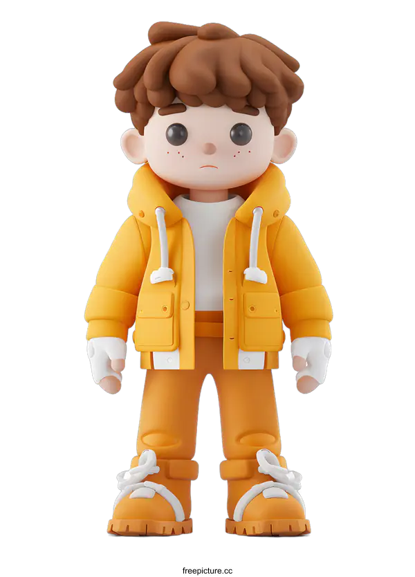 [Transparent Background PNG]3D cartoon character of a boy in a yellow jacket