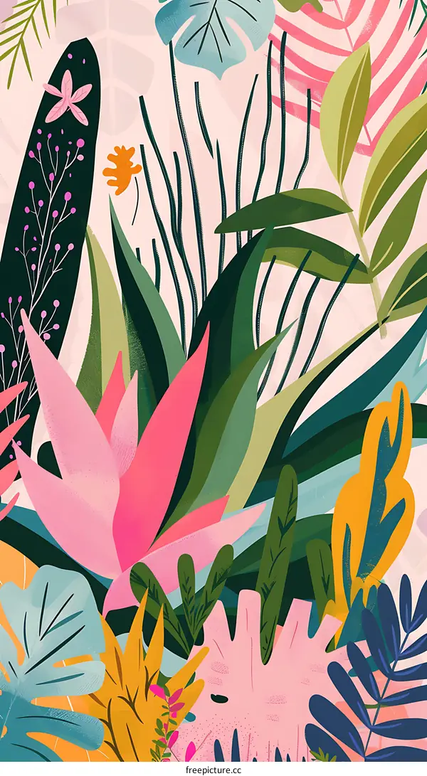 Tropical Leaf Illustration With Pink Background