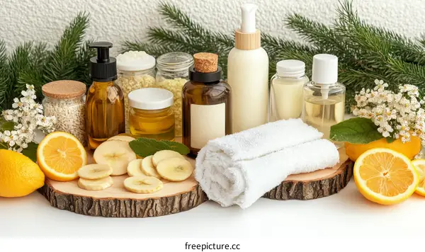Natural Spa Products and Fresh Fruits
