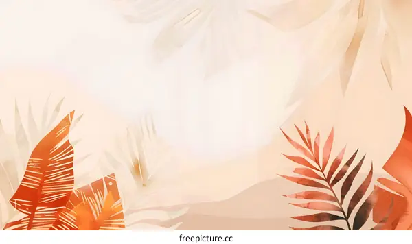 Abstract Watercolor Tropical Leaves Background