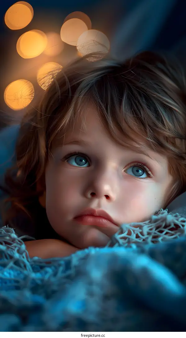 Portrait of a cute little girl with blonde hair and blue eyes