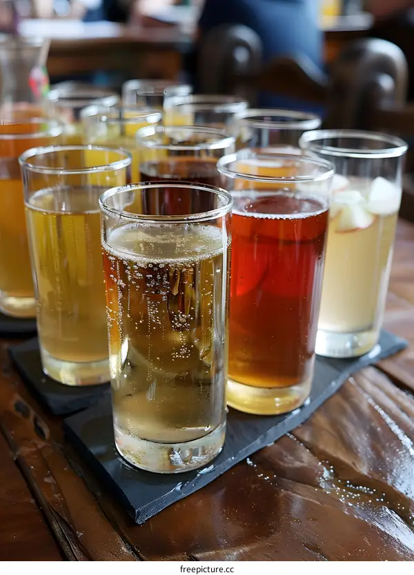 Tasting Flight Of Apple Cider In Glass
