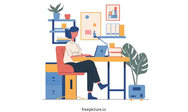 Woman Working On Laptop At Home Office