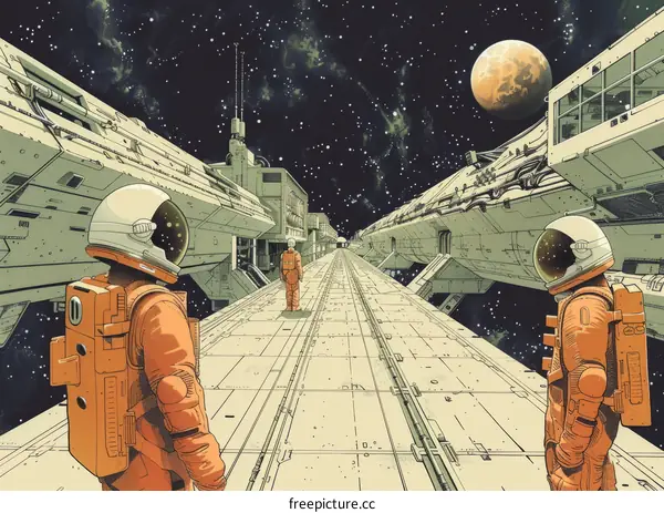 Futuristic Space Station with Astronauts