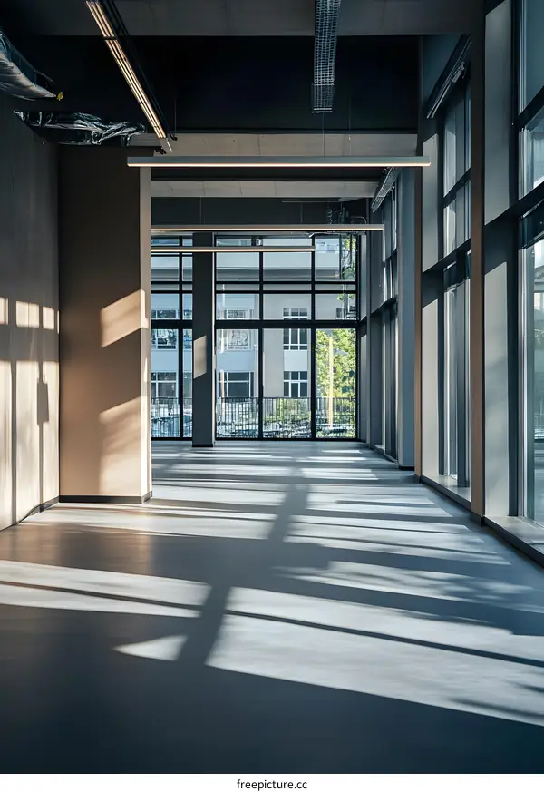 Empty Room With Large Windows In Modern Office Building