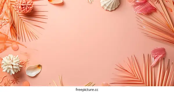 Tropical Summer Background With Coral And Seashells On Peach