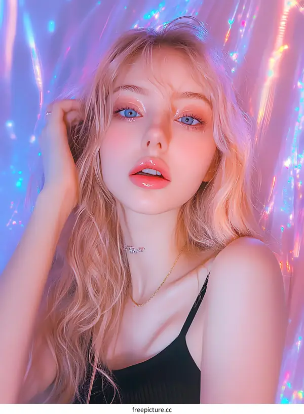 Stylish Caucasian Woman Portrait with Vibrant Lighting