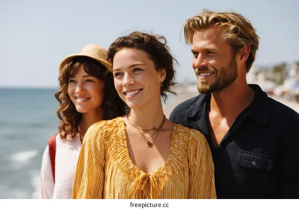 Three friends enjoying the beach