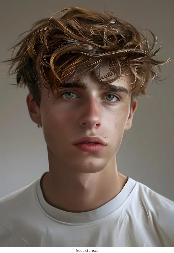 Portrait of a Young Man with Curly Hair