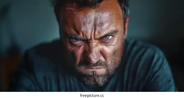 Close Up Portrait of a Man with Angry Expression