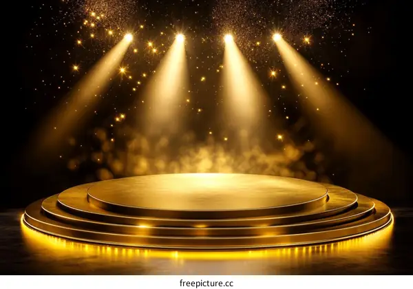 Golden Stage with Spotlight and Glitter