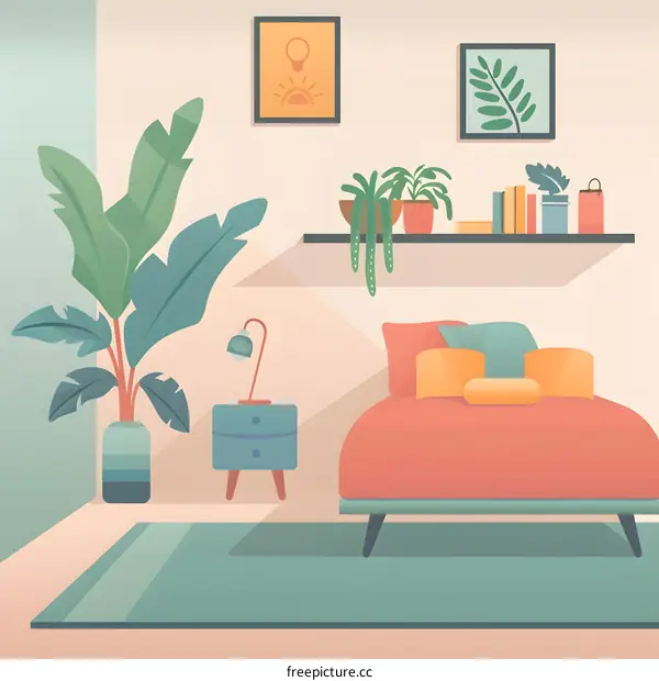 Modern Minimalist Bedroom Interior Design Illustration