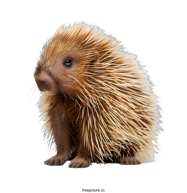 [Transparent Background PNG]A cute baby porcupine with brown and white quills