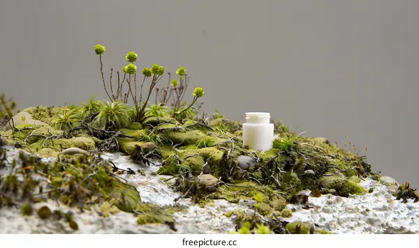 White Container on a Mossy Terrain