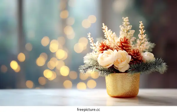 Elegant Christmas Flower Arrangement on a Table
