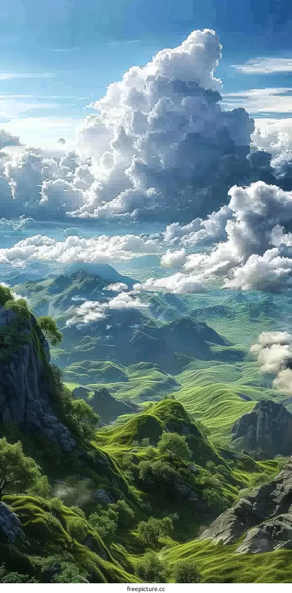 Green rolling hills and blue sky