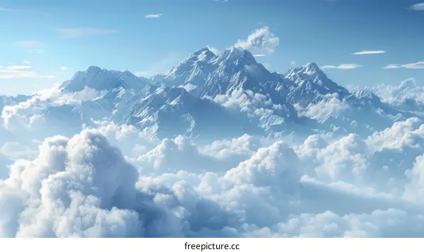 Snow Capped Mountain Peaks Above the Clouds