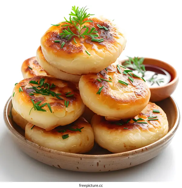 Stack of golden brown potato pancakes on a plate