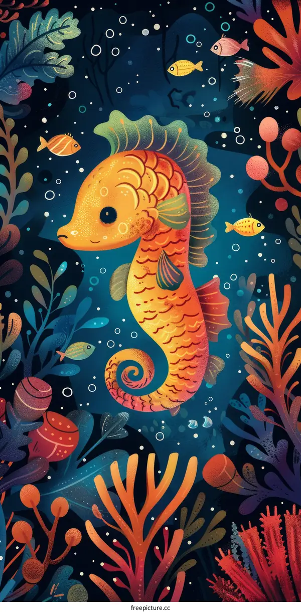Vibrant Seahorse Amidst Colorful Marine Life