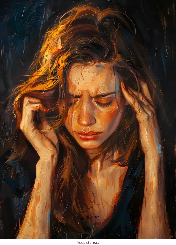 Oil Painting of a Woman with Long Brown Hair and Blue Eyes