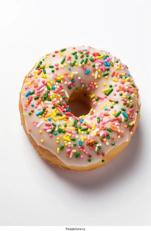 Single Doughnut with White Icing and Sprinkles