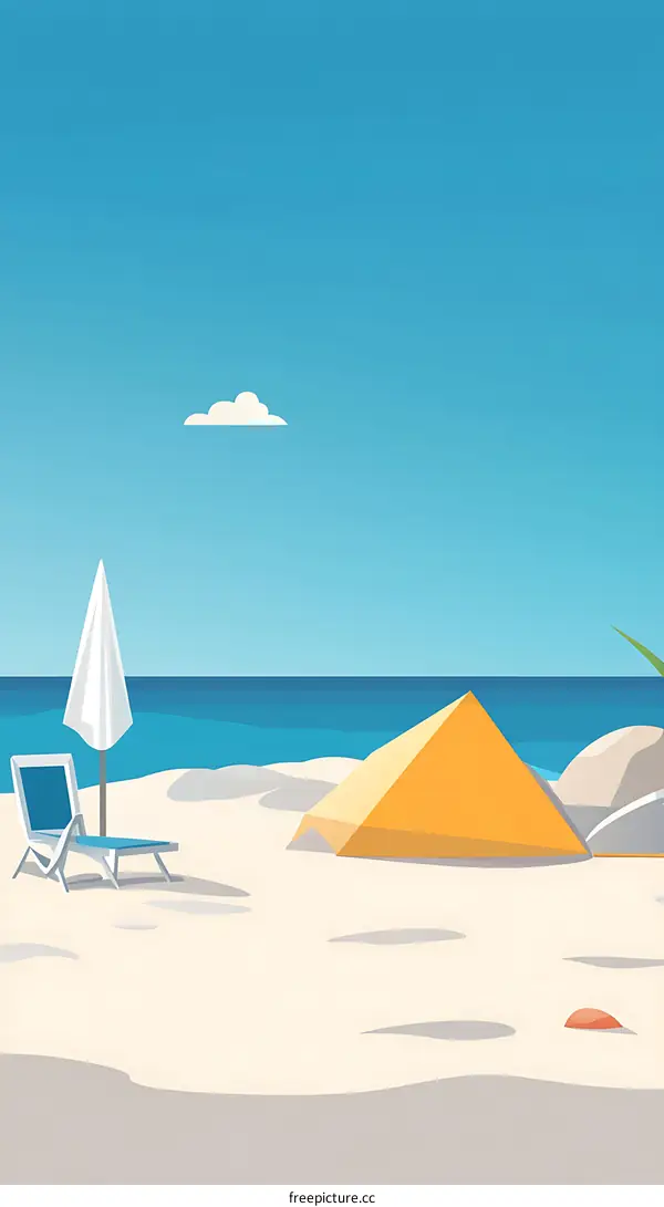 Summer Beach Illustration with Umbrella and Beach Chair