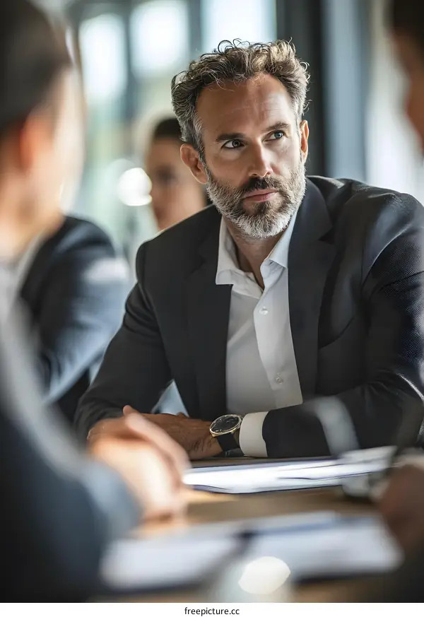 Businessman in a Meeting Listening Attentively