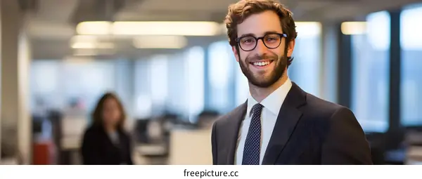 Smiling Businessman in Modern Office Building