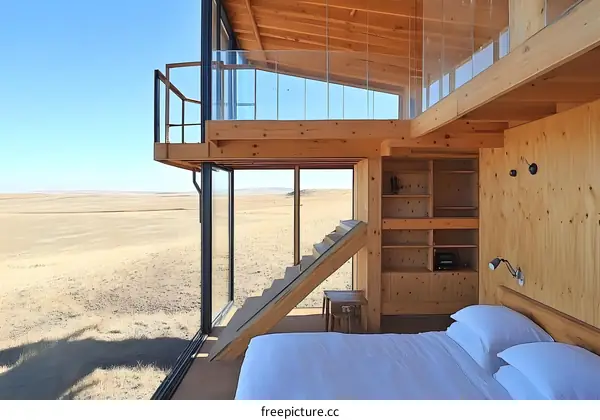 Modern Wooden Cabin with Large Windows Offering Stunning Views of the Landscape