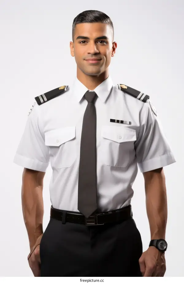 Portrait of a handsome young male flight attendant in uniform