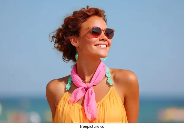 Smiling Woman in Fashionable Summer Outfit