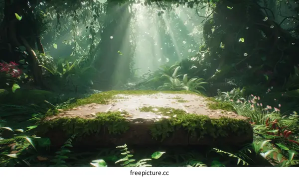 Stone Platform in Lush Green Forest