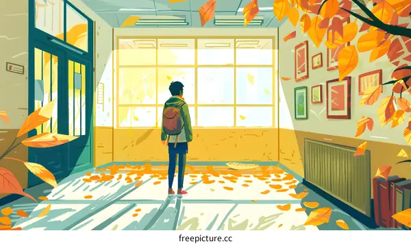 Autumn Leaves Fall Inside School Hallway