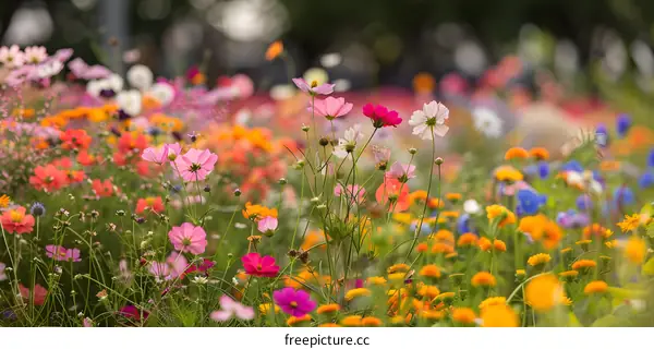 Close up View of Colorful Wildflowers in a Field