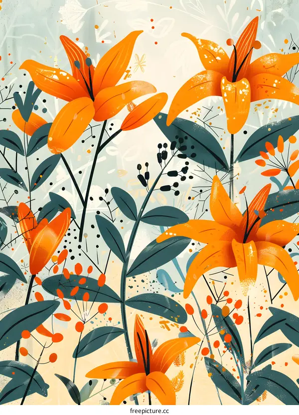 Orange Lily Flowers Illustration On A White Background