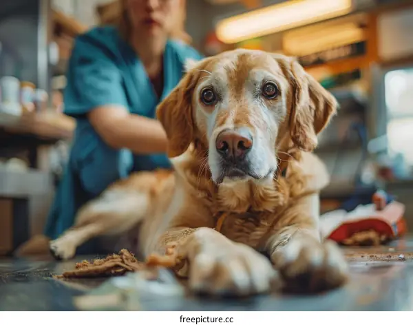 Golden Retriever Dog at the Veterinarian's Office