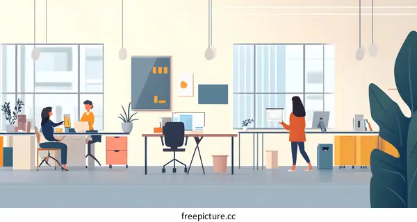 Office Workers Collaborate in a Modern Workspace