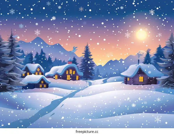 Snowy Winter Village Cabin