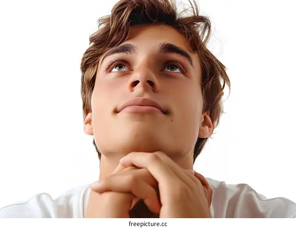 Close Up Portrait of a Young Man Looking Up