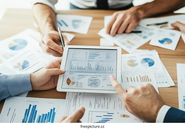 Business Meeting Analyzing Data on Tablet